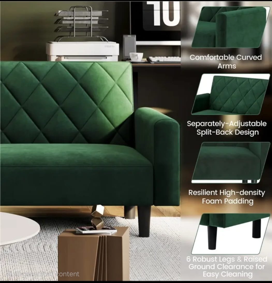 Co 3-in-1 Velvet Convertible Futon Sofa Bed Upholstered Futon Couch with Diamond Tufted Design