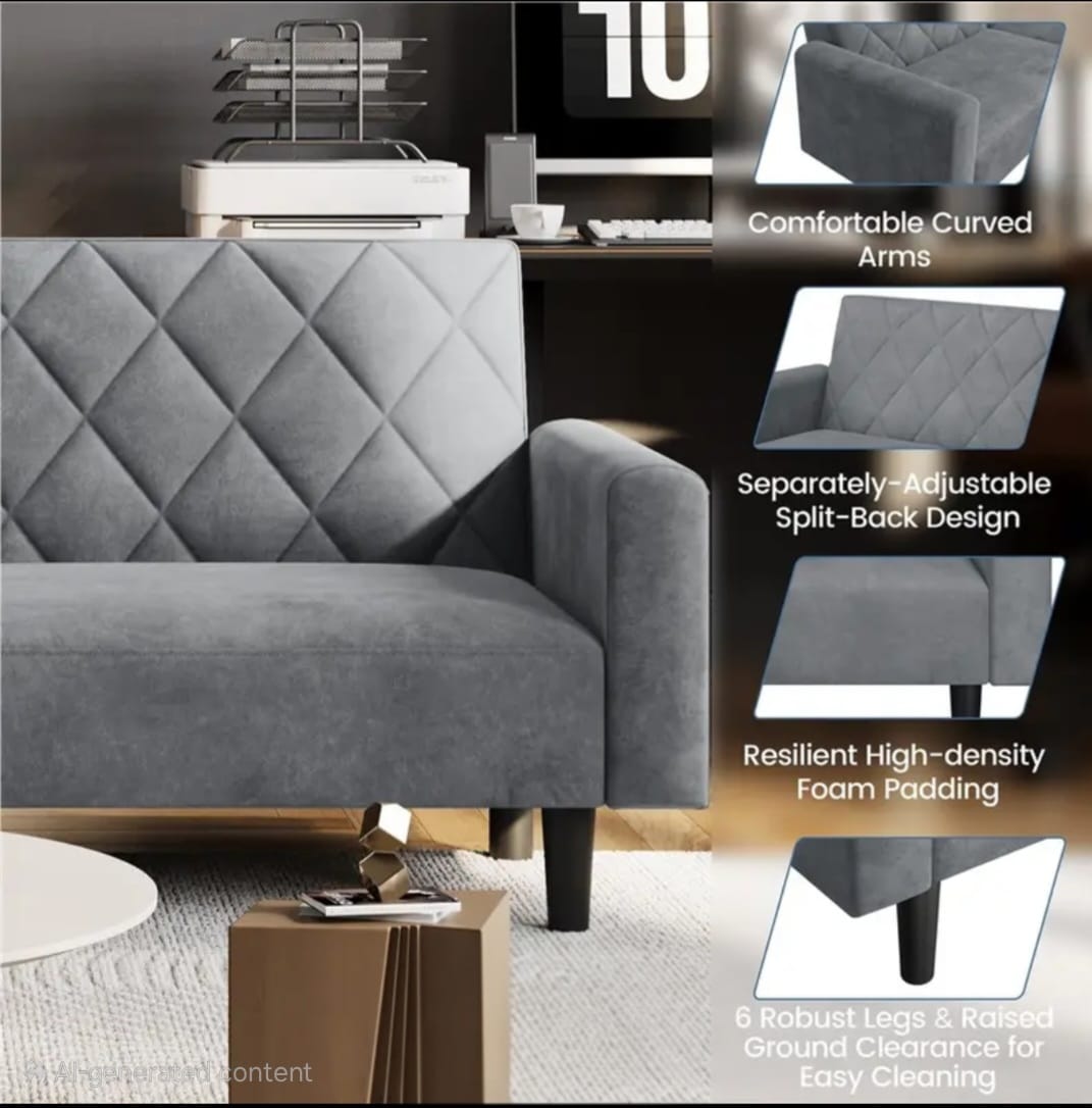 Co 3-in-1 Velvet Convertible Futon Sofa Bed Upholstered Futon Couch with Diamond Tufted Design