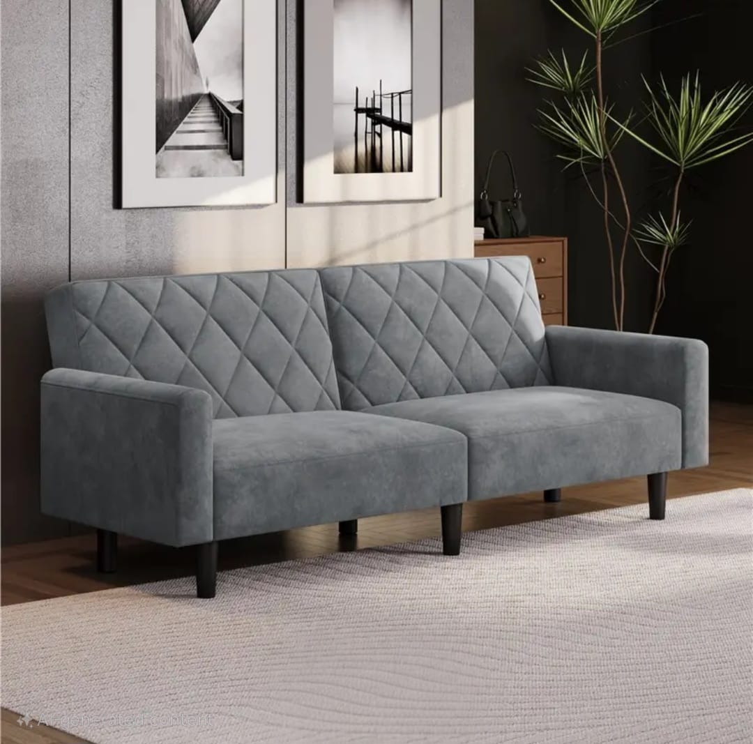 Co 3-in-1 Velvet Convertible Futon Sofa Bed Upholstered Futon Couch with Diamond Tufted Design