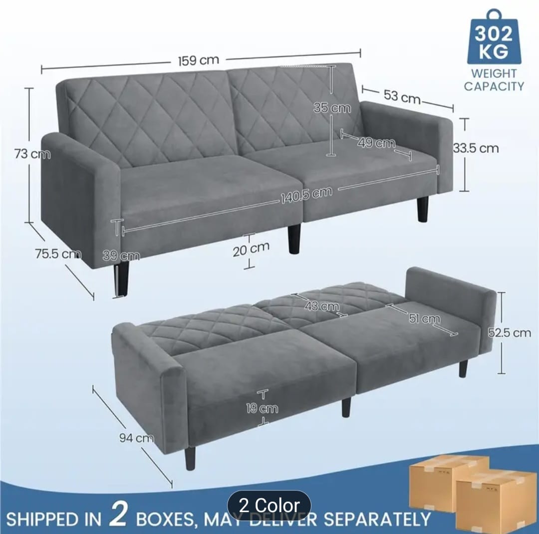 Co 3-in-1 Velvet Convertible Futon Sofa Bed Upholstered Futon Couch with Diamond Tufted Design